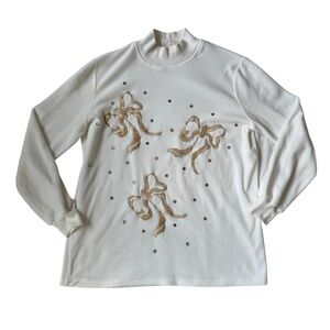 Vintage 90s/Y2K cream velour mock turtleneck